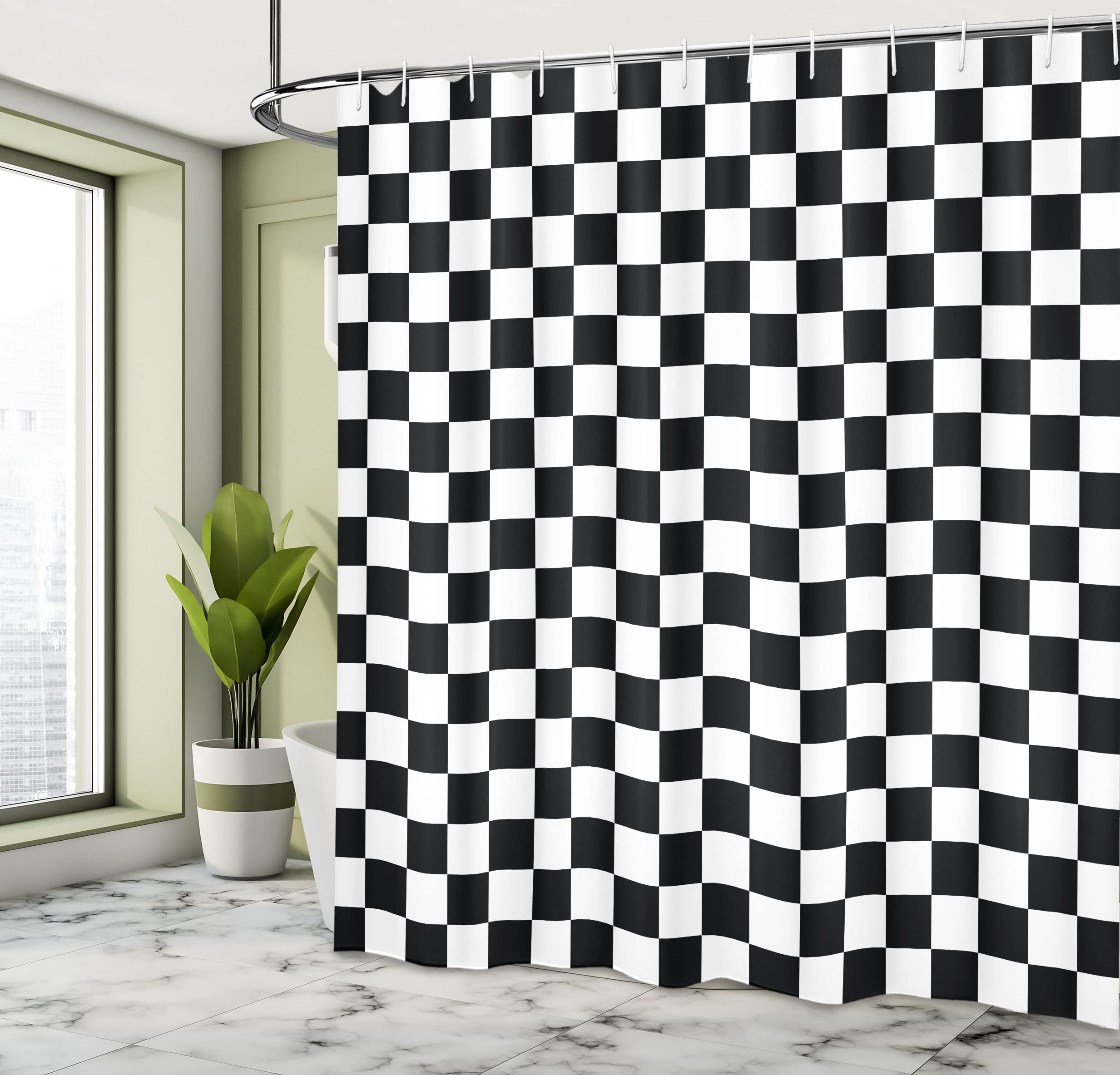 Ambesonne Checkers Game Shower Curtain, Geometric Grid Style Monochrome Squares In Traditional Game Board Design, Cloth Fabric B